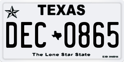 TX license plate DEC0865