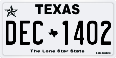 TX license plate DEC1402