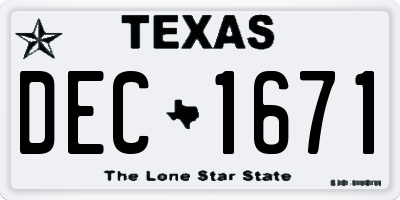 TX license plate DEC1671