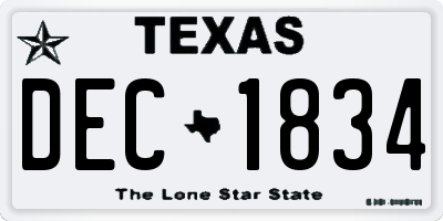 TX license plate DEC1834