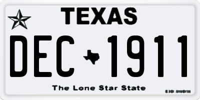 TX license plate DEC1911