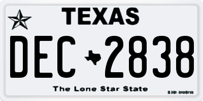 TX license plate DEC2838