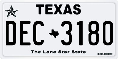 TX license plate DEC3180
