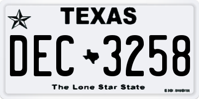 TX license plate DEC3258