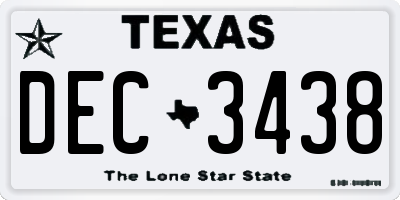 TX license plate DEC3438