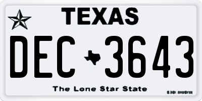 TX license plate DEC3643