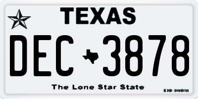 TX license plate DEC3878