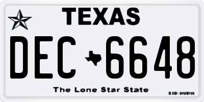 TX license plate DEC6648
