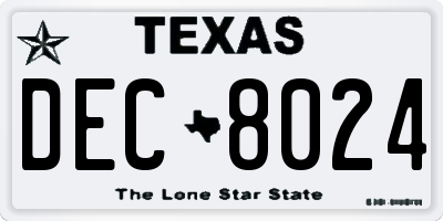 TX license plate DEC8024