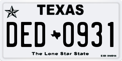TX license plate DED0931