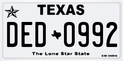 TX license plate DED0992