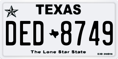 TX license plate DED8749