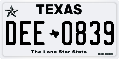 TX license plate DEE0839