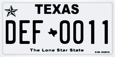 TX license plate DEF0011