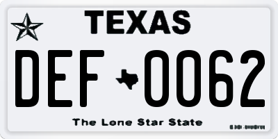 TX license plate DEF0062