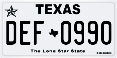 TX license plate DEF0990