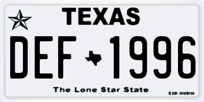 TX license plate DEF1996
