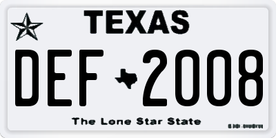 TX license plate DEF2008