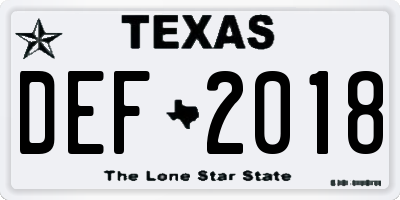 TX license plate DEF2018