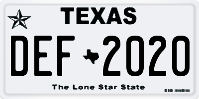 TX license plate DEF2020