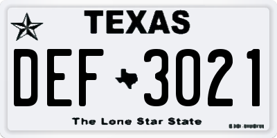 TX license plate DEF3021