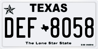 TX license plate DEF8058