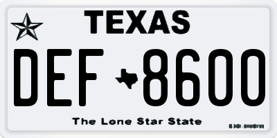 TX license plate DEF8600