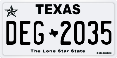 TX license plate DEG2035