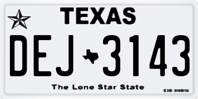 TX license plate DEJ3143