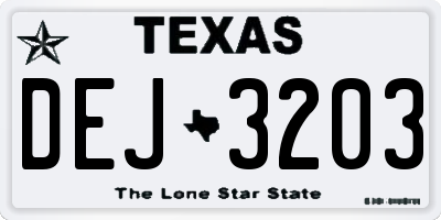 TX license plate DEJ3203
