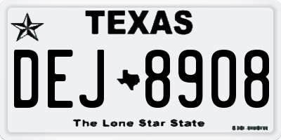TX license plate DEJ8908