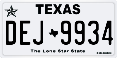 TX license plate DEJ9934
