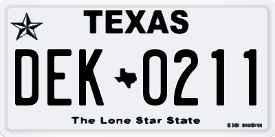 TX license plate DEK0211