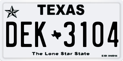 TX license plate DEK3104