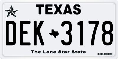 TX license plate DEK3178