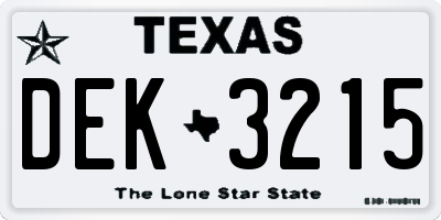TX license plate DEK3215