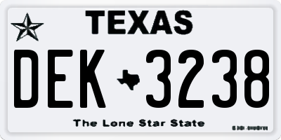 TX license plate DEK3238
