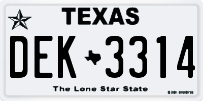 TX license plate DEK3314