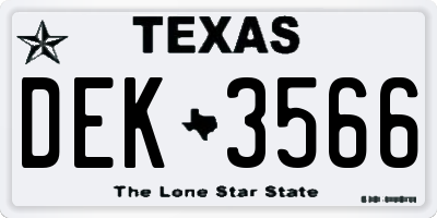 TX license plate DEK3566