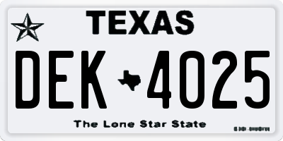 TX license plate DEK4025