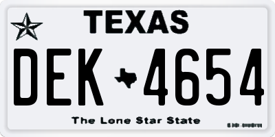 TX license plate DEK4654