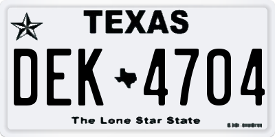 TX license plate DEK4704