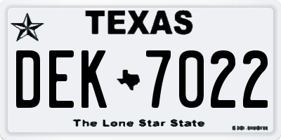TX license plate DEK7022