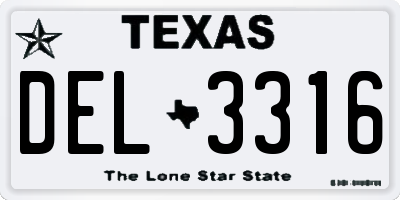 TX license plate DEL3316