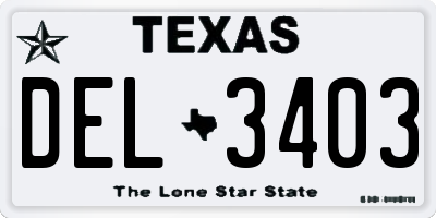 TX license plate DEL3403