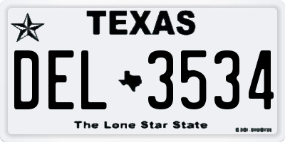 TX license plate DEL3534