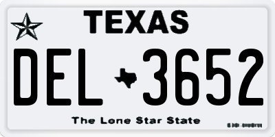 TX license plate DEL3652