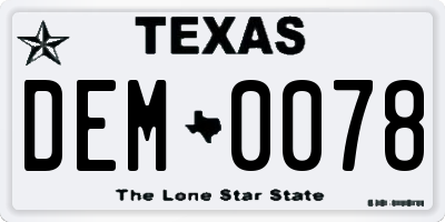 TX license plate DEM0078