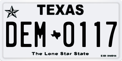 TX license plate DEM0117