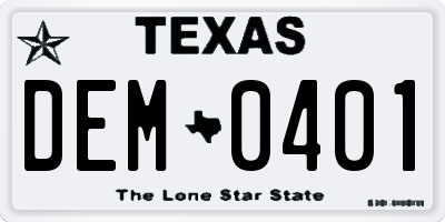 TX license plate DEM0401